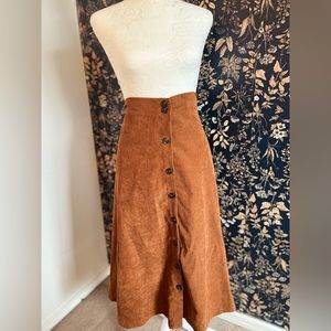Brown Button Front A-line Skirt
